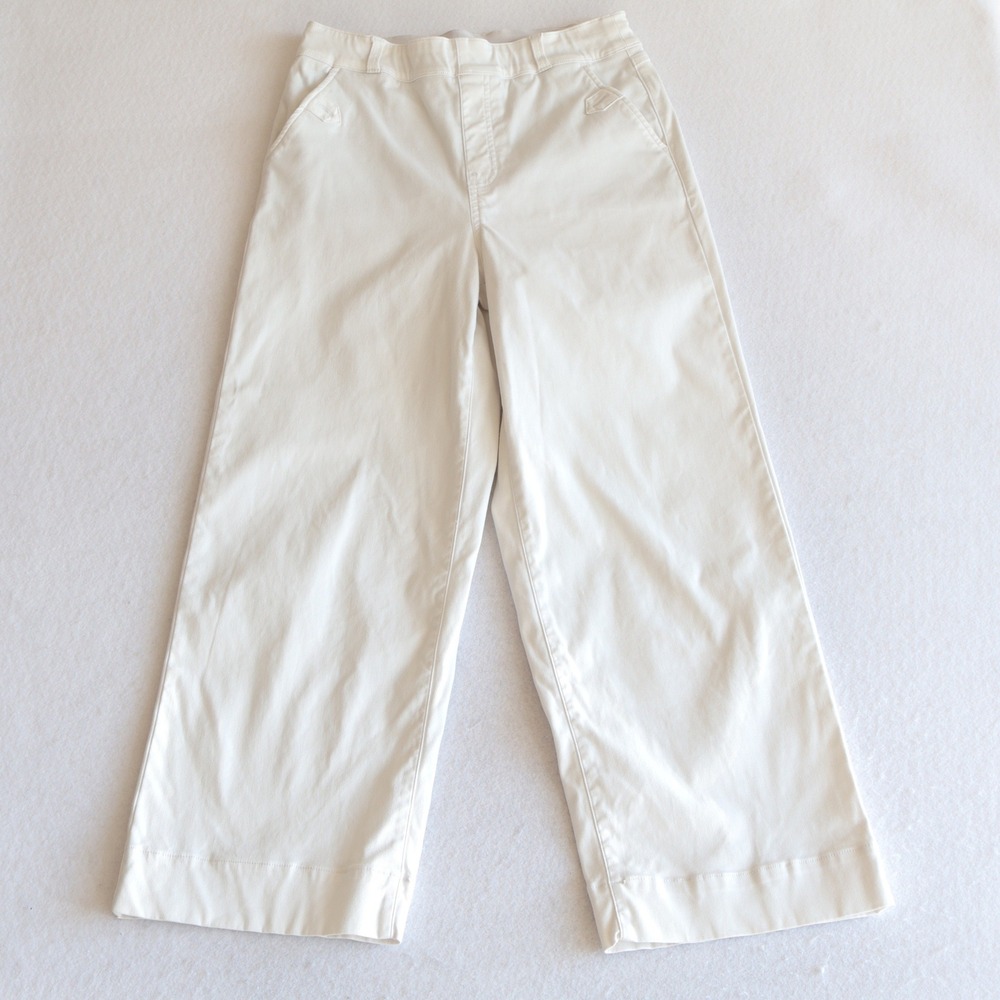 Spanx Stretch Twill Wide Leg Crop Pants White Size Medium Pull On Shaping